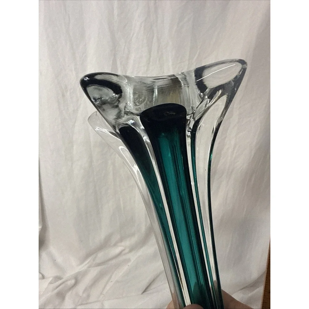 Vintage MCM Teal Sommerso Bud Table Floor Eiffel Tower Vase 16